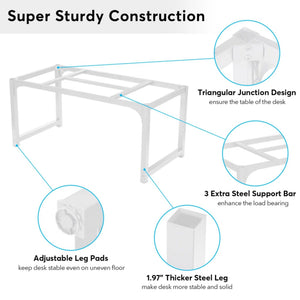 Executive Desk, Large Office Computer Workstation With Thick Frame - White