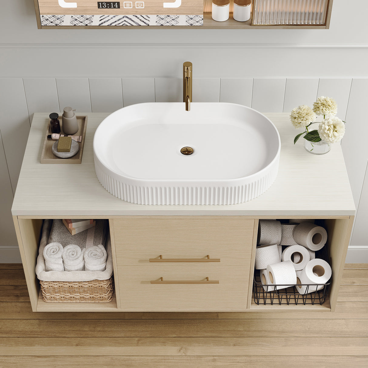 Modern 39.3 Wall-Mounted Bathroom Vanity with Ceramic Sink