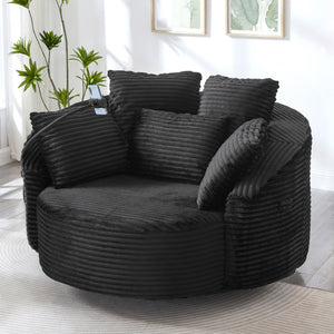 Swivel Accent Barrel Chair With Adjustable Phone Holder, 5 Pillows For Living Room