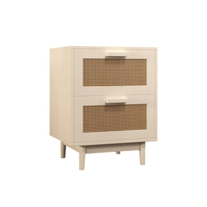 Nightstand With 2 Drawers, Storage Side Table For Bedroom - Antique Natural / Rattan