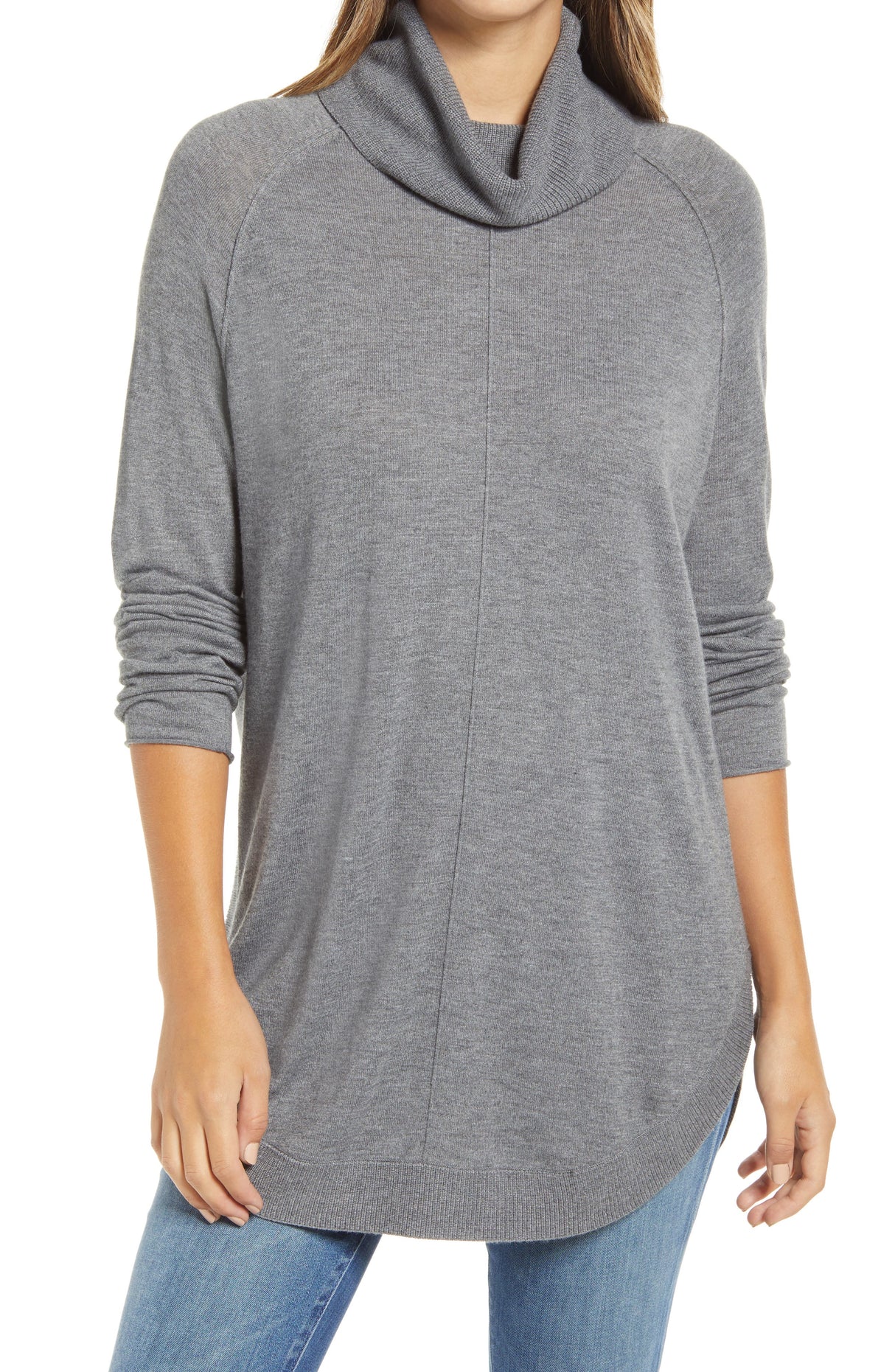 Caslon(R) Turtleneck Tunic Sweater in Grey Dark Heather , Size Large