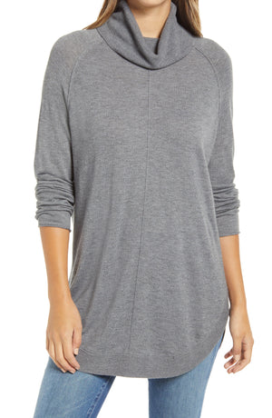 Caslon(R) Turtleneck Tunic Sweater in Grey Dark Heather , Size Large
