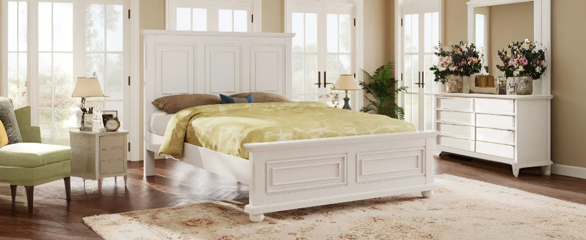Traditional Town and Country Style Pinewood Vintage Tall Headboard King Bed Frame