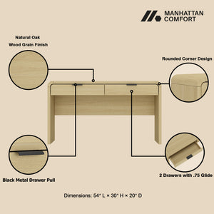 Grace - Office Desk & 2 Drawers - Oak