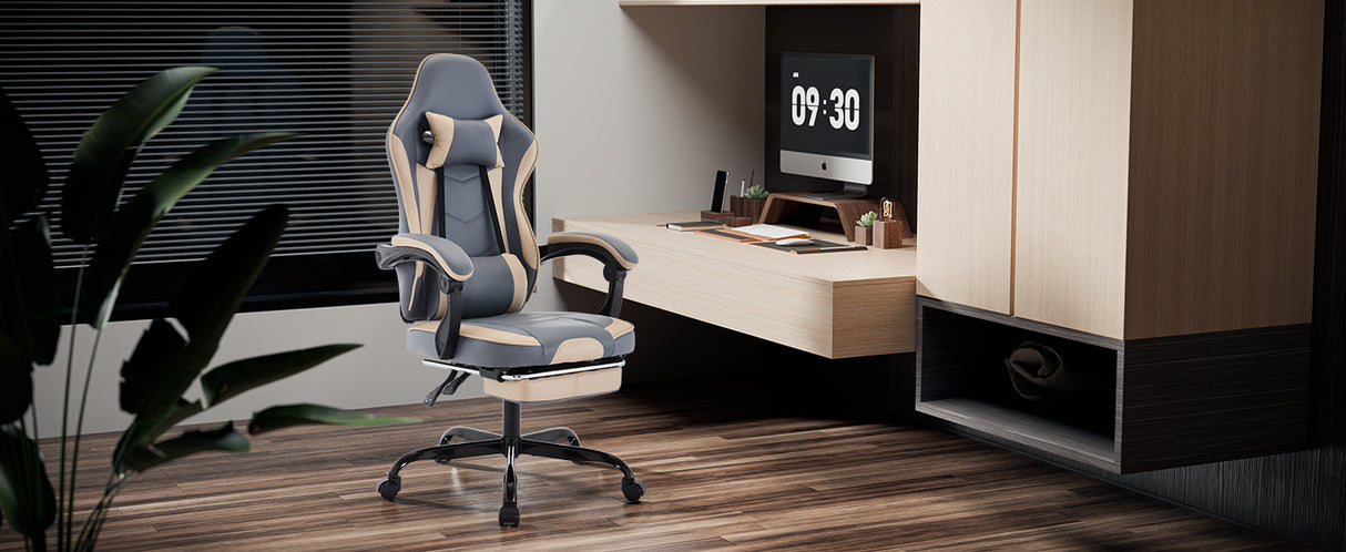 Gaming Chair with Footrest and Massage Lumbar Support