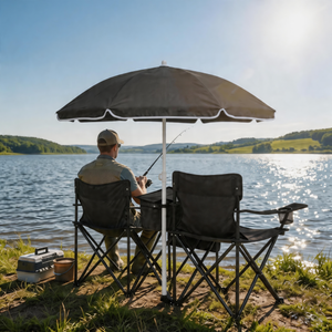 Portable Folding Picnic Chair Set with Umbrella, 2-Person Outdoor Camping Chairs