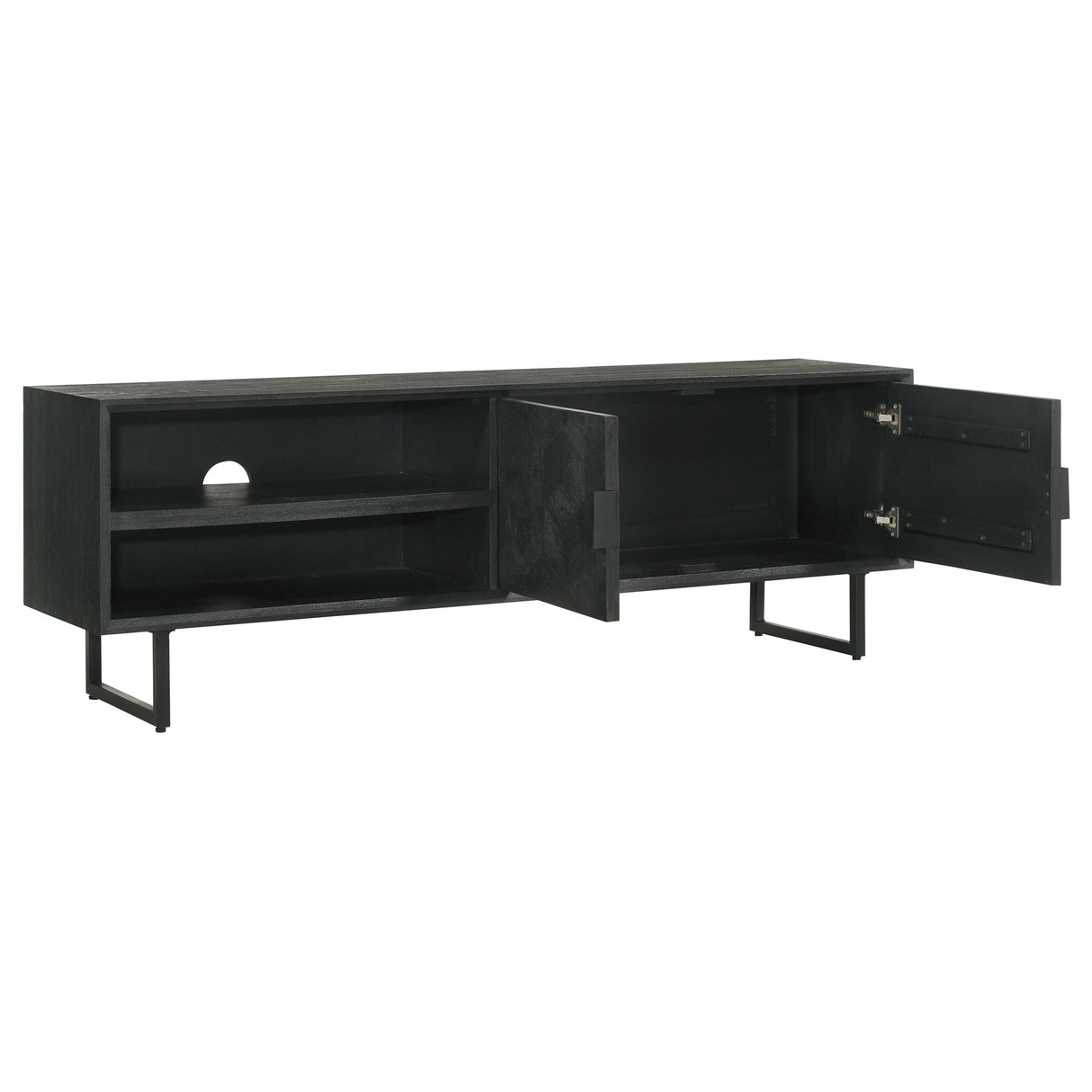 Manaya - 2 Door Stand With Open Shelving And Hidden Storage - Charcoal Black