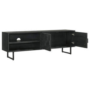 Manaya - 2 Door Stand With Open Shelving And Hidden Storage - Charcoal Black