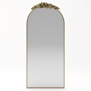 70.87-Inch Arched Wall Mirror, Vintage Gold with Floral Ornament