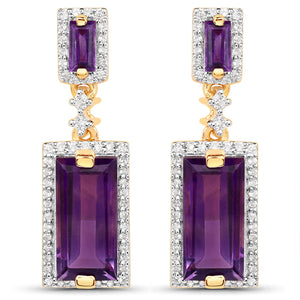 18K Yellow Gold Plated 6.01 Carat Genuine Emerald and White Topaz .925 Sterling Silver Earrings