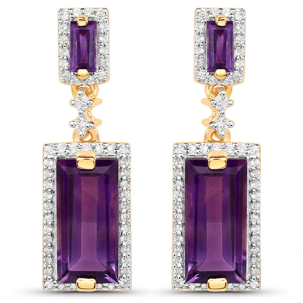 18K Yellow Gold Plated 6.01 Carat Genuine Emerald and White Topaz .925 Sterling Silver Earrings
