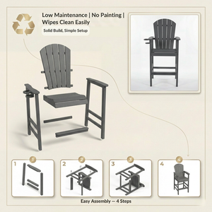HDPE Bar Height Adirondack Chair with Cup Holder - Gray