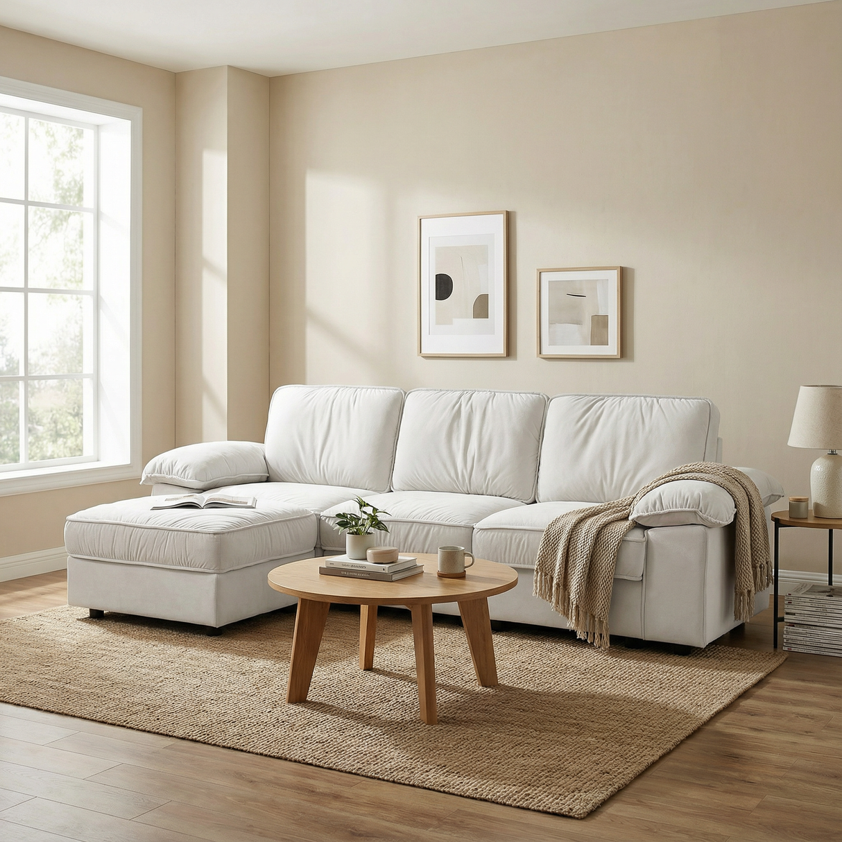 Modern L-Shaped Sectional Sofa with Ottoman - 105.5 Inch