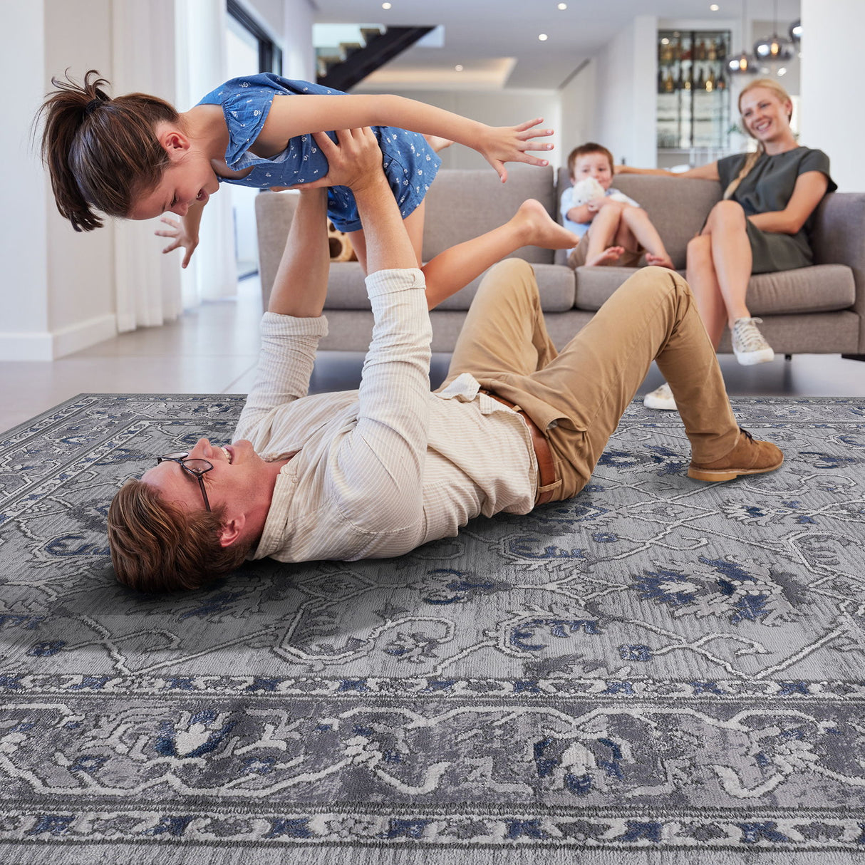 Marfi - 6' X 9' Oriental Area Rug - Gray / Blue