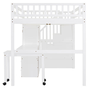 Loft Bed With Stairs, Bookshelf, Drawers, Desk & Wardrobe, Space Saving Multifunctional Furniture