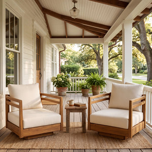 Set of 2 Acacia Wood Outdoor Swivel Chairs with Cushions