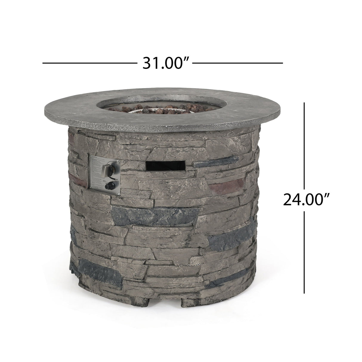Transitional Outdoor 32" Round Propane Fire Pit Table, Lightweight Concrete Construction - Stone Gray - Best Buy Furniture