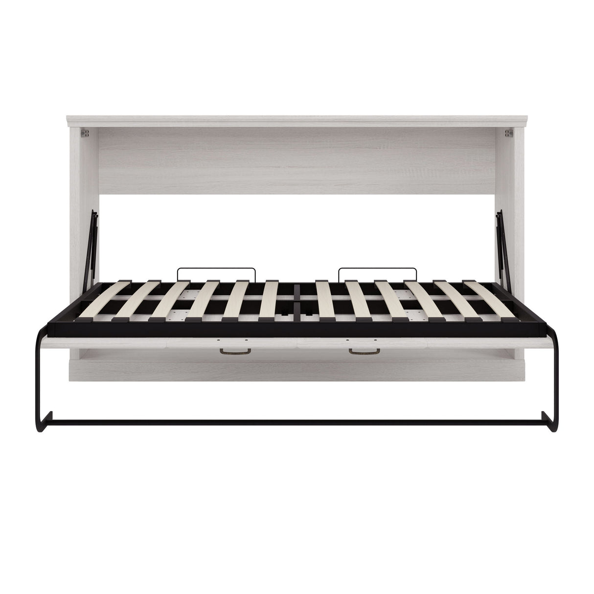 Twin Size Horizontal Murphy Bed With Dual Piston System, Space Saving Wall Bed Folds Into Cabinet - Rustic White