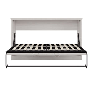Twin Size Horizontal Murphy Bed With Dual Piston System, Space Saving Wall Bed Folds Into Cabinet - Rustic White