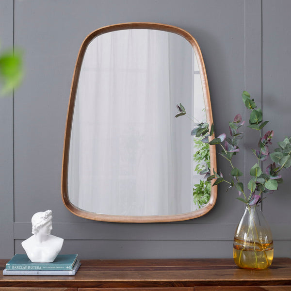 Irrgeular Mirror With Wood Frame, Wall Mirror For Living Room Bathroom Entryway - Brown
