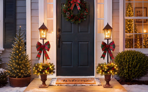 2 Pack Pre-Lit Christmas Lamp Post Decor