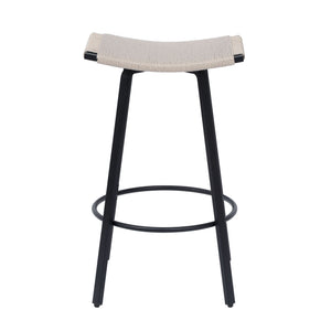 Counter Height Bar Stools Backless Handwoven Kitchen Dining Chairs With Round Footrest (Set of 2) Weaving Pub Stoo - Creamy White