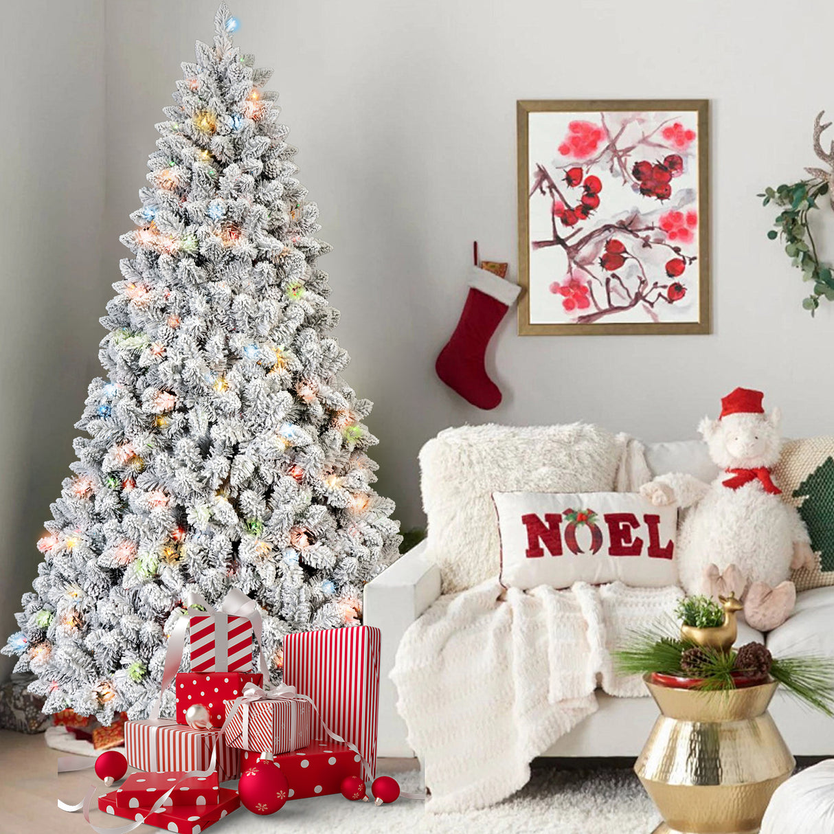 4Ft Flocked Christmas Tree with 150 Colorful UL Lights