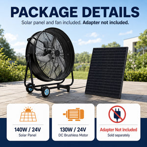 30" Wheeled Solar Fan with 140W Adjustable Monocrystalline Solar Panel