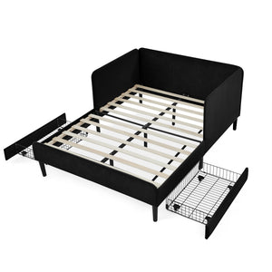 Upholstered Platform Bed Frame With 2 Storage Drawers And Adjustable Sofa Bed