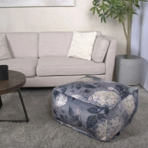 Hazel - Large Square Pouf With Flower Print