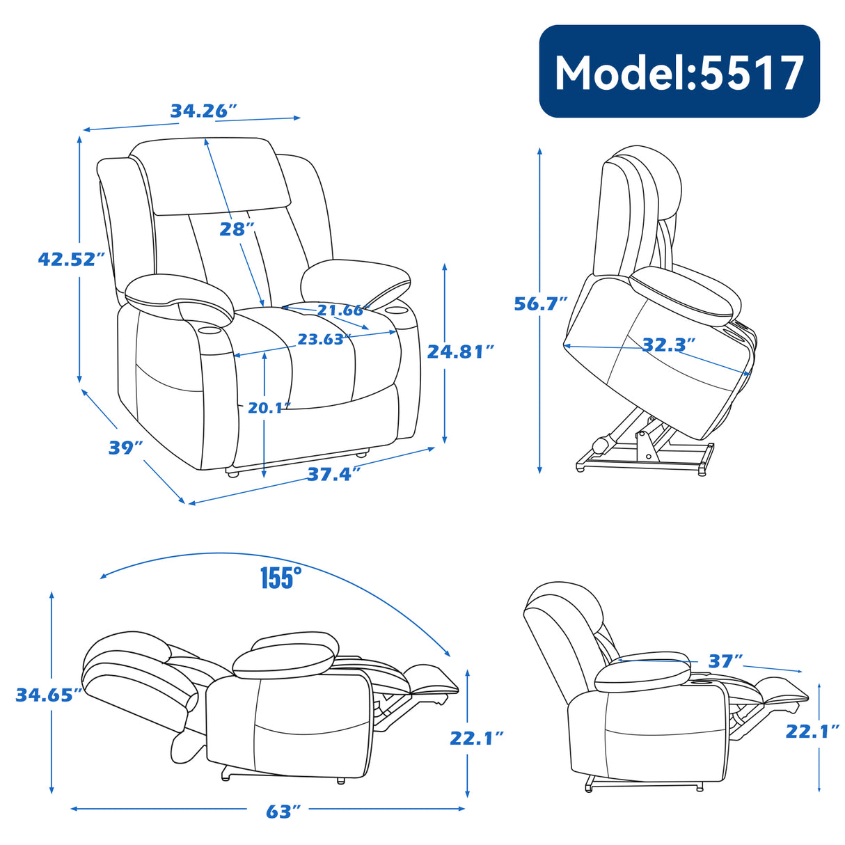 Chenille Power Lift Recliner Chair with Massage & Heating