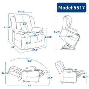 Chenille Power Lift Recliner Chair with Massage & Heating