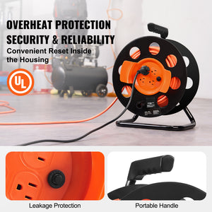 100FT Extension Cord Reel with 4 Outlets and Dust Cover