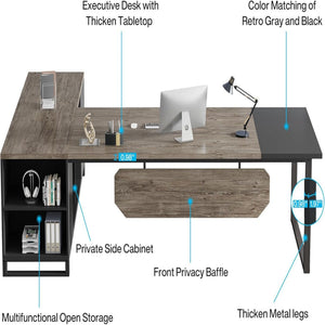 L-Shaped Executive Desk With File Cabinet, Computer Workstation With Storage