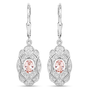 1.04 Carat Genuine Morganite and White Topaz .925 Sterling Silver Earrings
