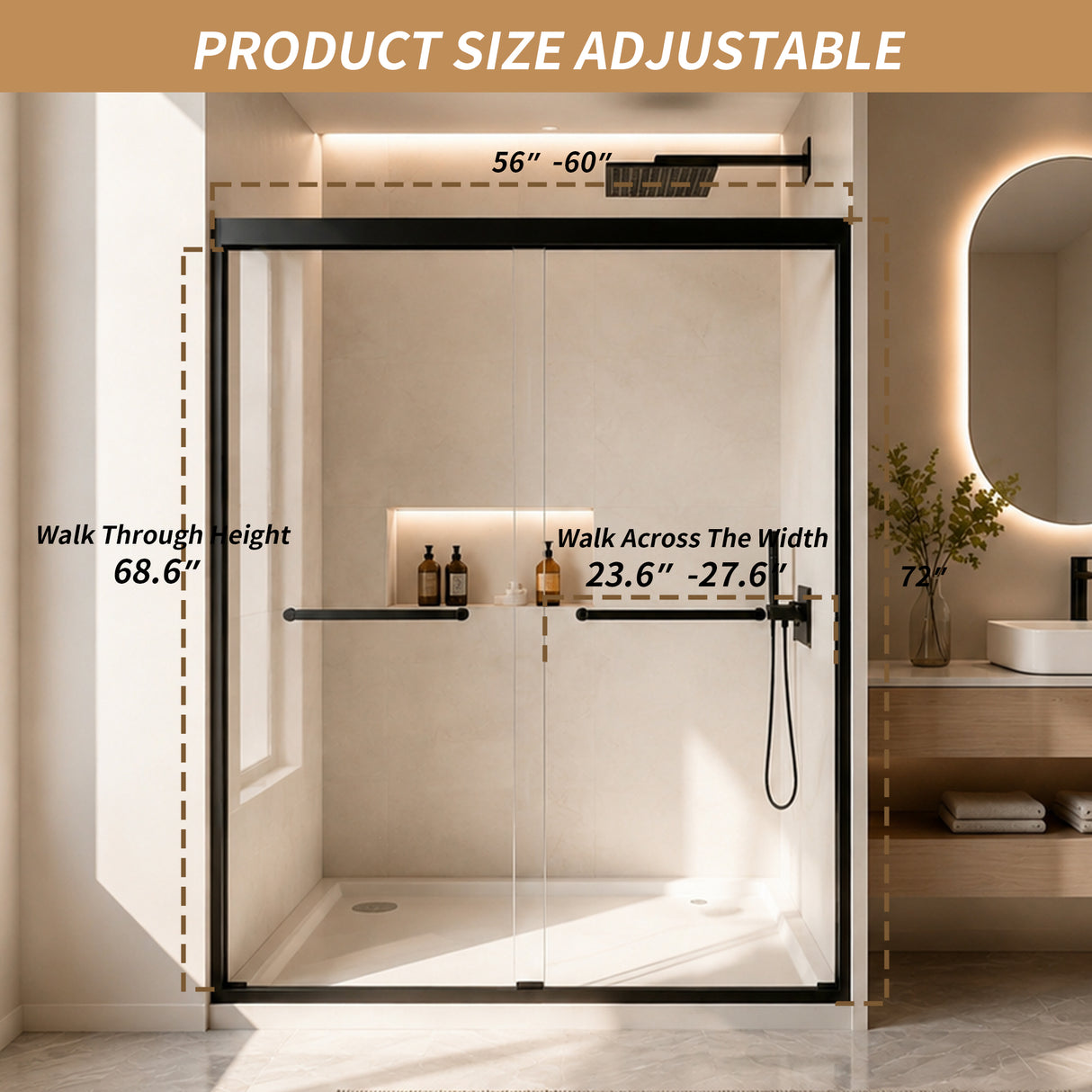 Tempered Glass Aluminum Frame Double Sliding Shower Door