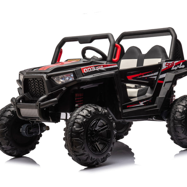 12V7A*2 30W*4 Four-Wheel Drive Seat One Button Start, Forward And Backward, High And Low Speed, Music, Front Light, Power Display, Two Doors Can Open, 2.4G R / C, Seat Belt Four Wheel Absorber