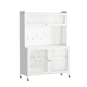 Contemporary Kitchen Pantry Cabinet With Glass Doors, Adjustable Shelves, Steel - Brushed Nickel