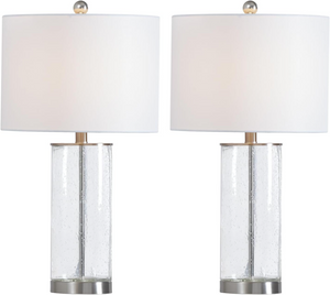 Modern Glass Table Lamps Set of 2, 23.25-Inch Nickel with Clear Bubble Glass, 3-Way Dimmable