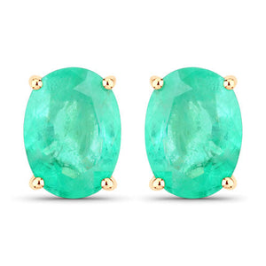 2.40 Carat Genuine Zambian Emerald 10K Yellow Gold Earrings