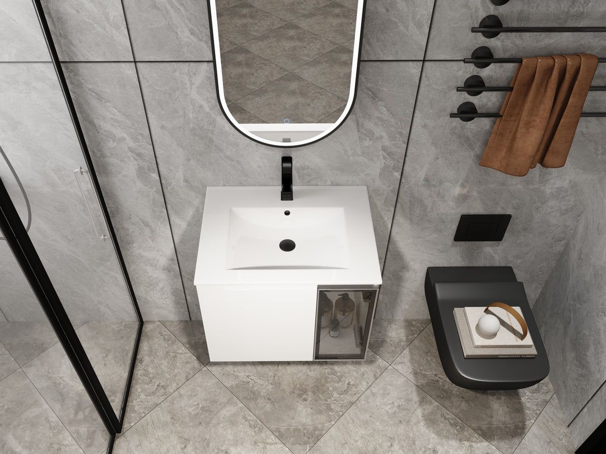 24" Wall-Mounted Bathroom Vanity With Ceramic Sink