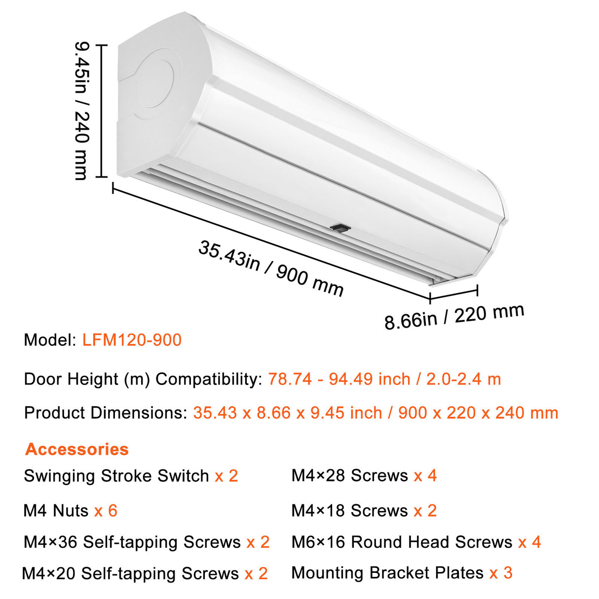 36" Commercial Indoor Air Curtain Super Power 2 Speeds 900CFM