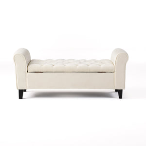 Ivory Fabric Storage Bench with Rolled Arms