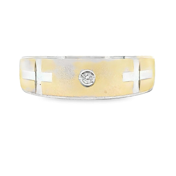 .02ct Mens Ring Wedding Band Sterling Silver 14KT Gold