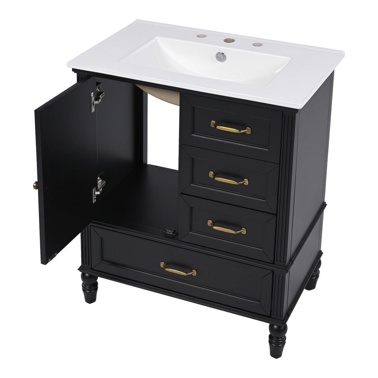 30" Bathroom Vanity With Sink, 3 Drawers, Adjustable Feet