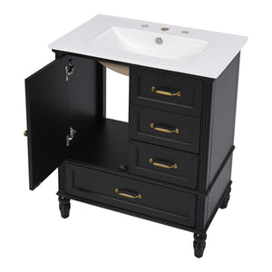 30" Bathroom Vanity With Sink, 3 Drawers, Adjustable Feet