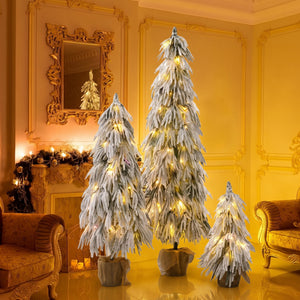 Pre-Lit Flocked Christmas Tree Set of 3 (3FT, 4.5FT, 6FT)