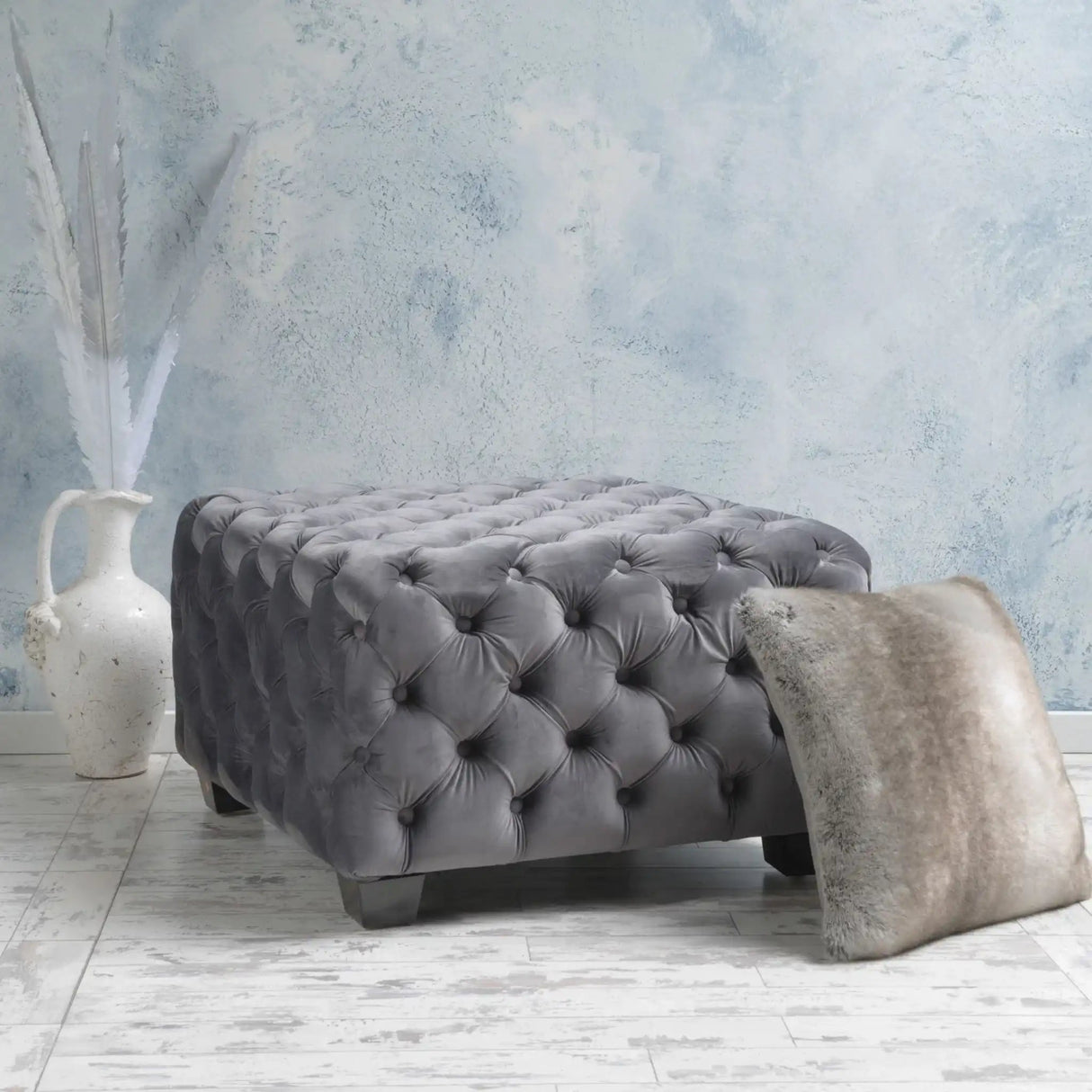 Modern Glam Ottoman With Velvet Upholstery And Button Tufted Design - Best Buy Furniture