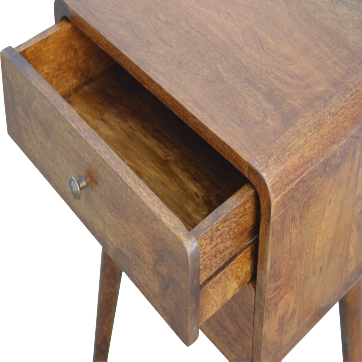 Solid Wood Curved Nightstand, 2-Drawers, Chestnut