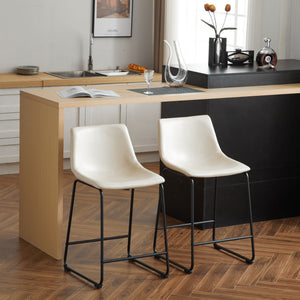 Vintage Style Armless Industrial Counter Stool With Metal Legs And Footrest For Kitchen Island, Cafe, Pub, Bar Counter (Set of 2) - Cream / Black